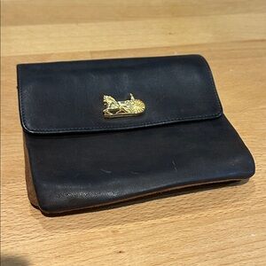 🔥Rare 🔥Celine Paris Dark Leather Bifold Wallet Accessory with Gold Detail